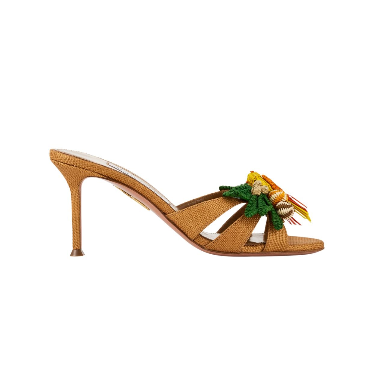 Aquazzura brown mules with embroidered birds and flowers