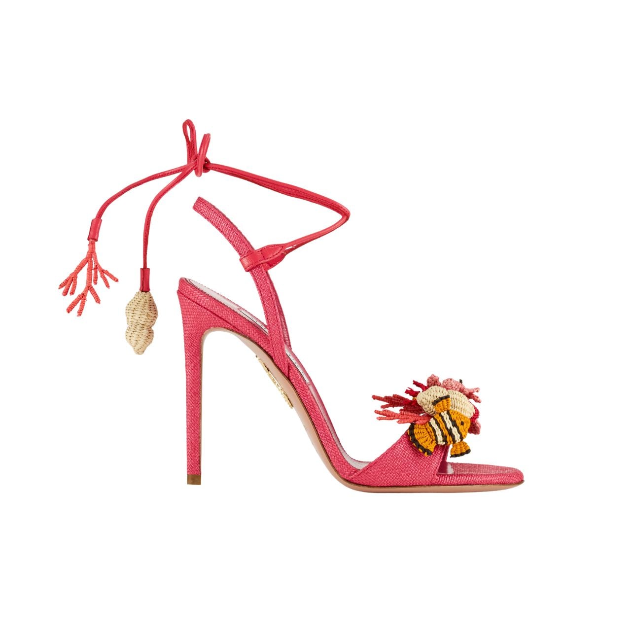 Aquazzura fuchsia sandals with embroidered fish