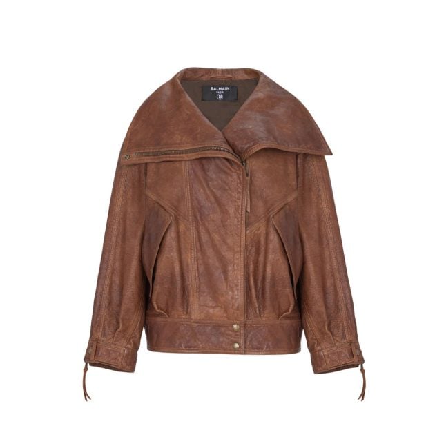 Balmain brown lambskin bomber jacket