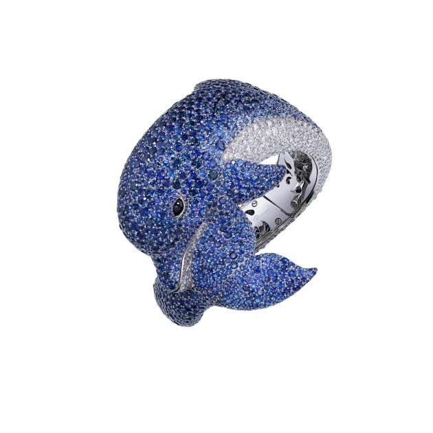 Chopard blue sapphire and diamond pavé dolphin cuff