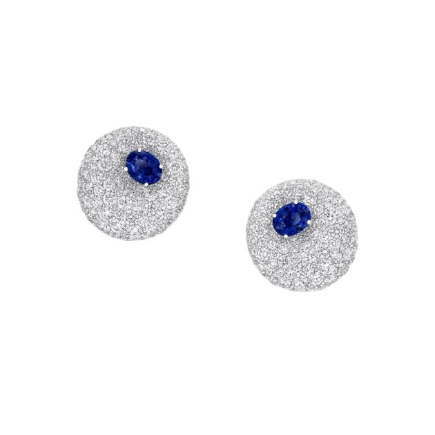 Graff diamond pavé earrings with oval-cut Sri Lankan sapphires