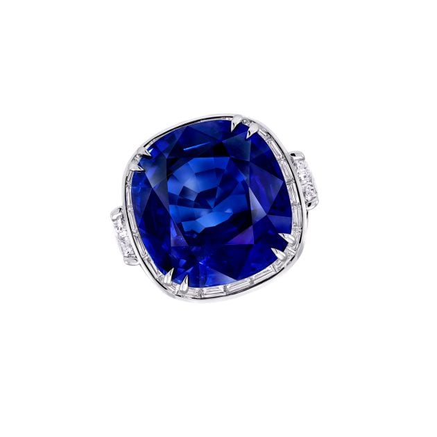 Graff 32-carat cushion-cut sapphire ring with diamonds