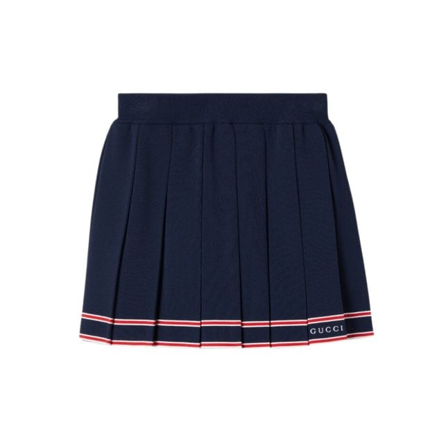 Gucci navy Pleated Skirt with Striped Trim
