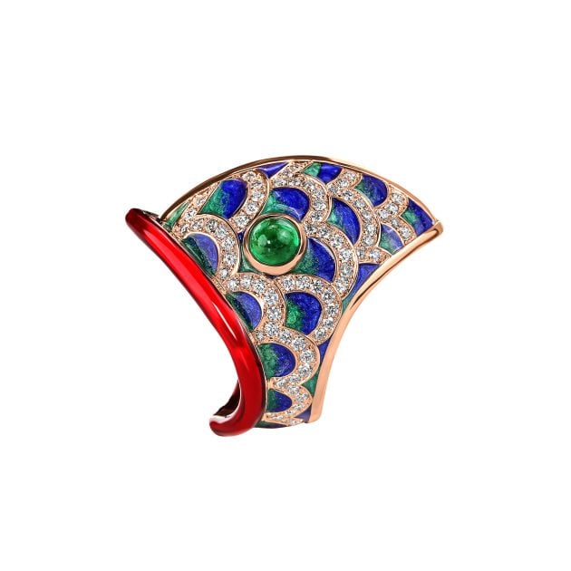 Jacob & Co. Lucky You ring in rose gold and enamel with cabochon emeralds and diamonds