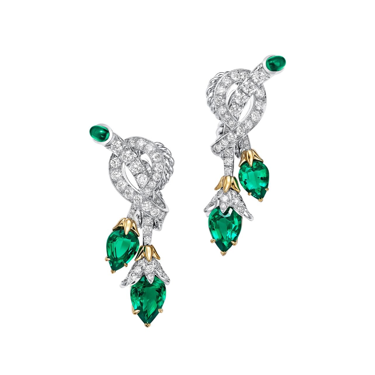 Tiffany & Co. diamond earrings in gold with green stones