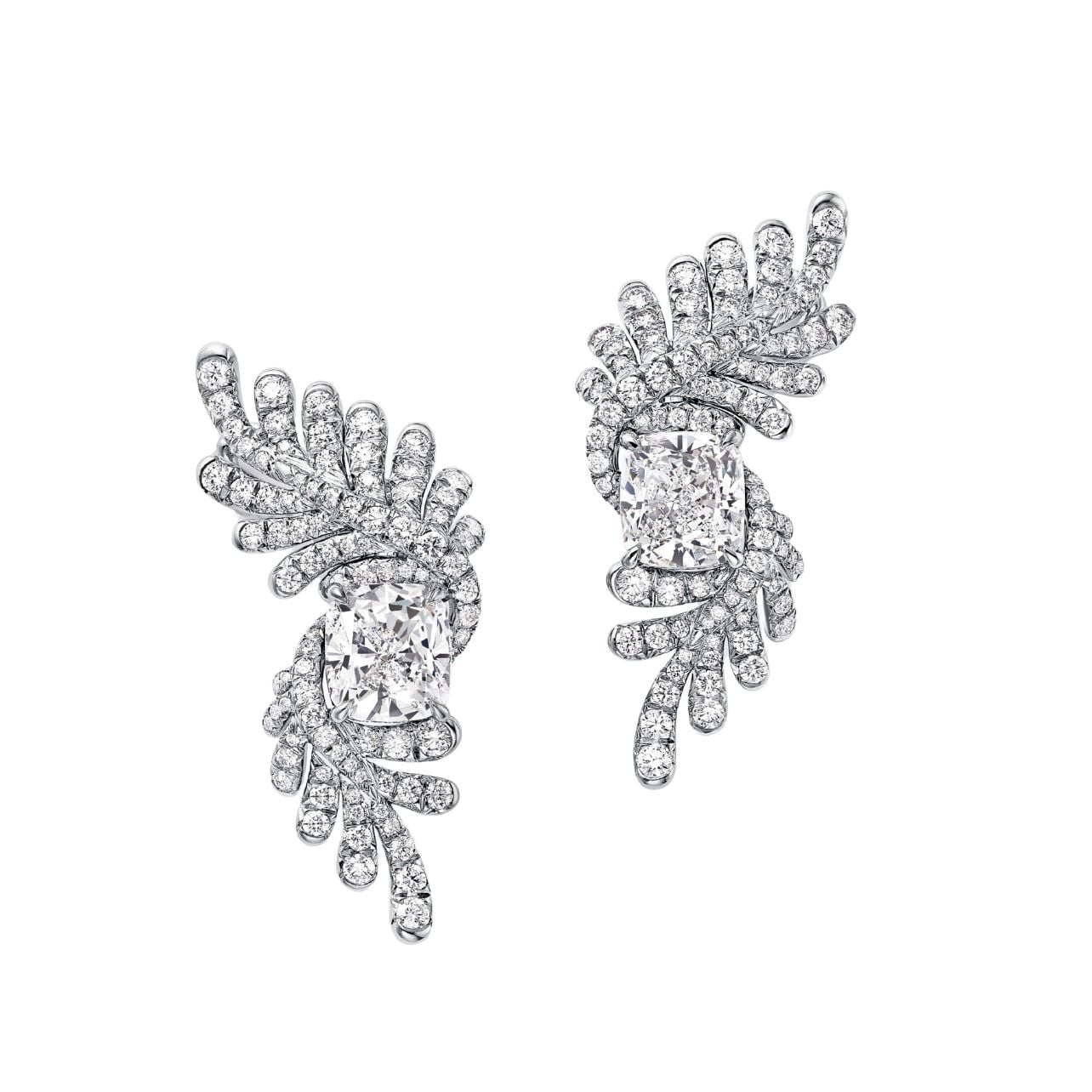 Tiffany & Co. silver diamond earrings with an organic feather inspired shape