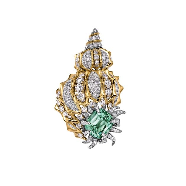 Tiffany & Co. green tourmaline and diamond shell brooch
