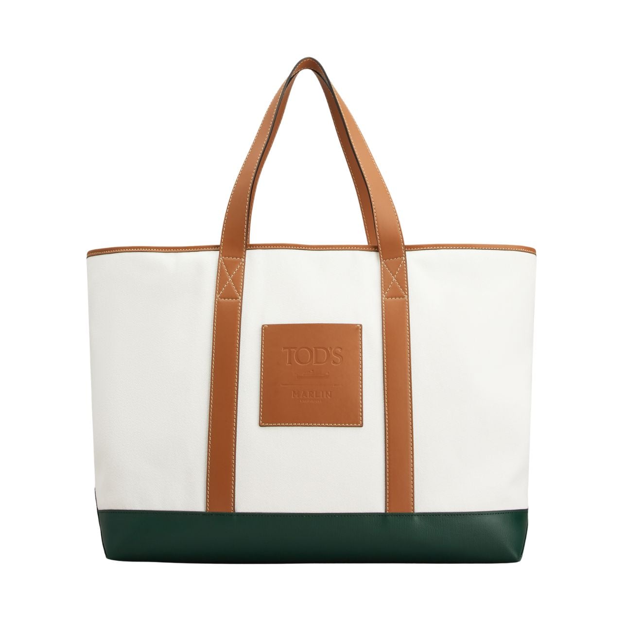 Tod's brown and green leather accent Marlin Collection shopping bag