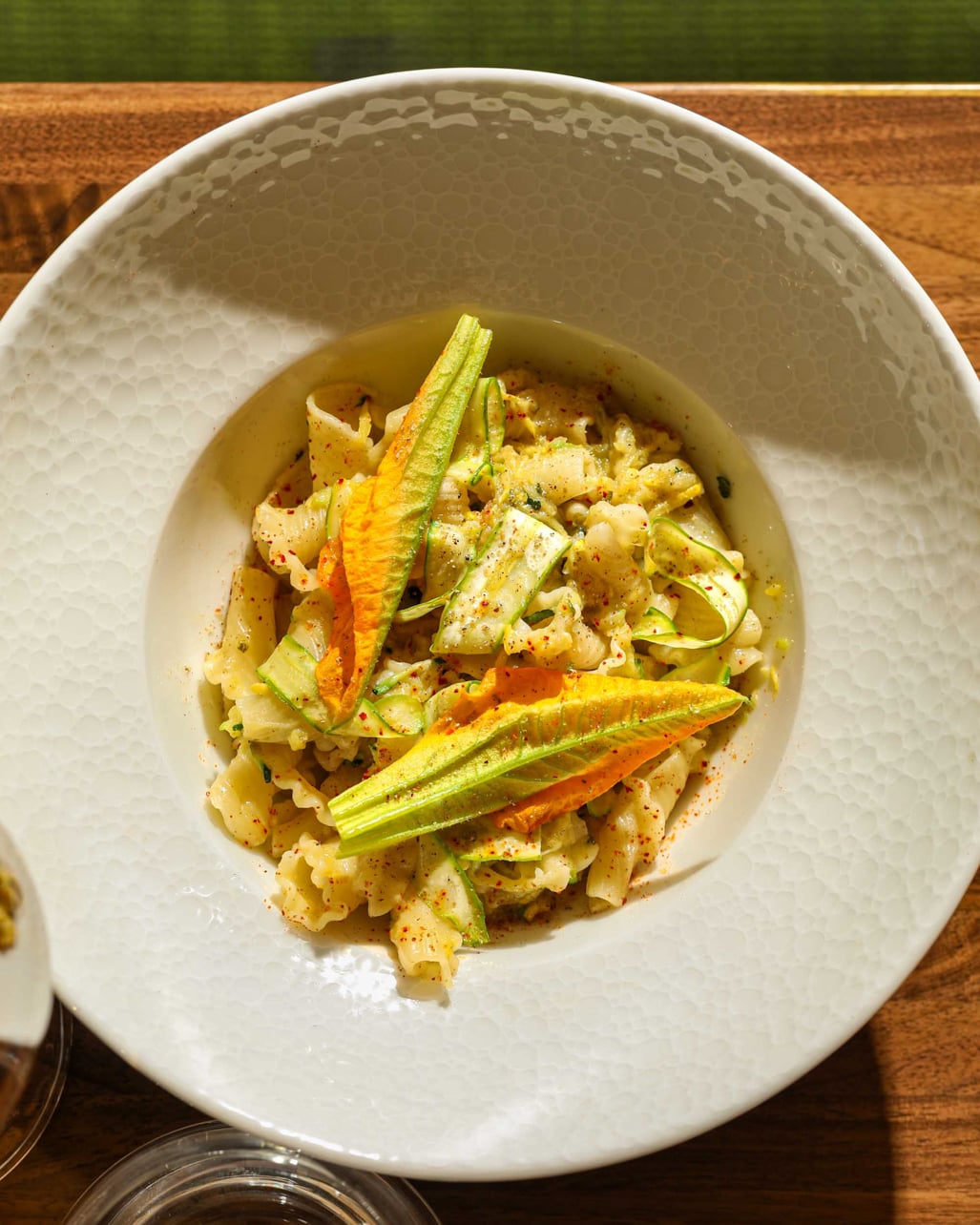 A seasonal pasta dish starring zucchini blossoms