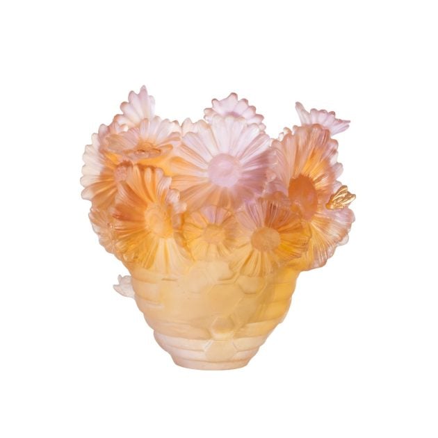 Daum orange and pink Or d'Abeille vase