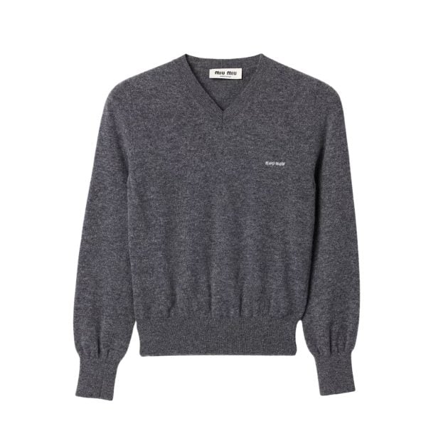 Miu Miu grey V-neck wool cardigan