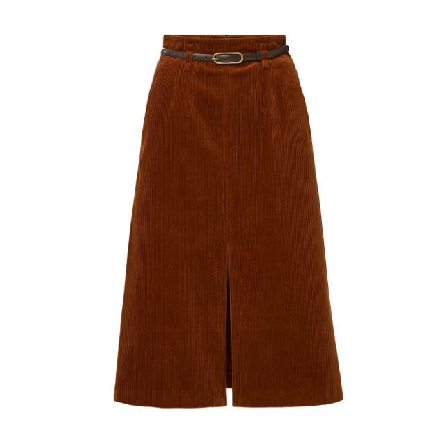 Veronica Beard rusty orange corduroy midi skirt