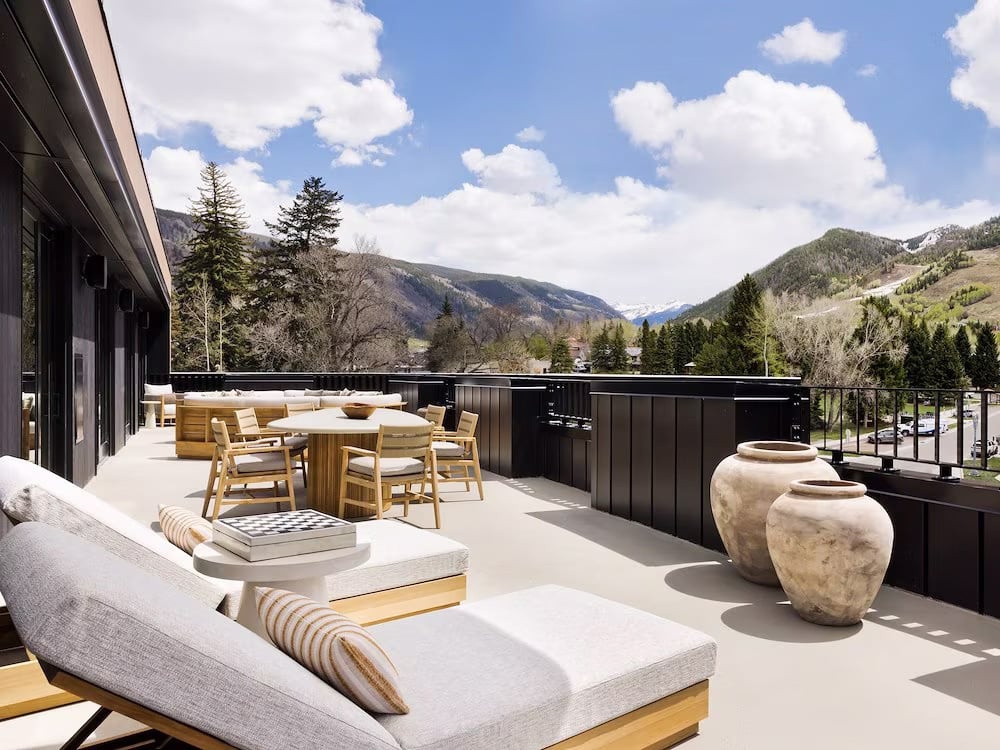 Lounge with mountain views at White Elephant Aspen
