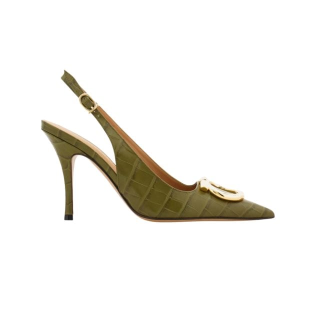 Ferragamo green Maxi Gancini slingbacks