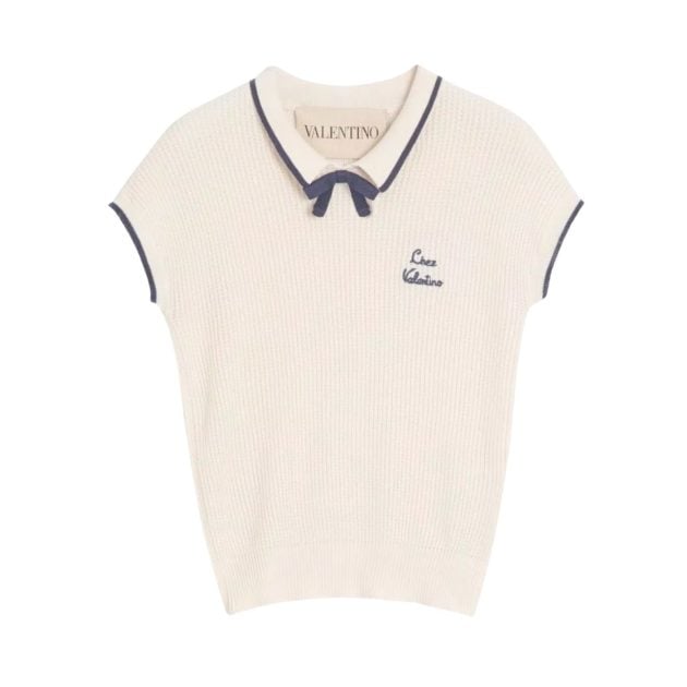 Valentino Cotton Top in cream and navy