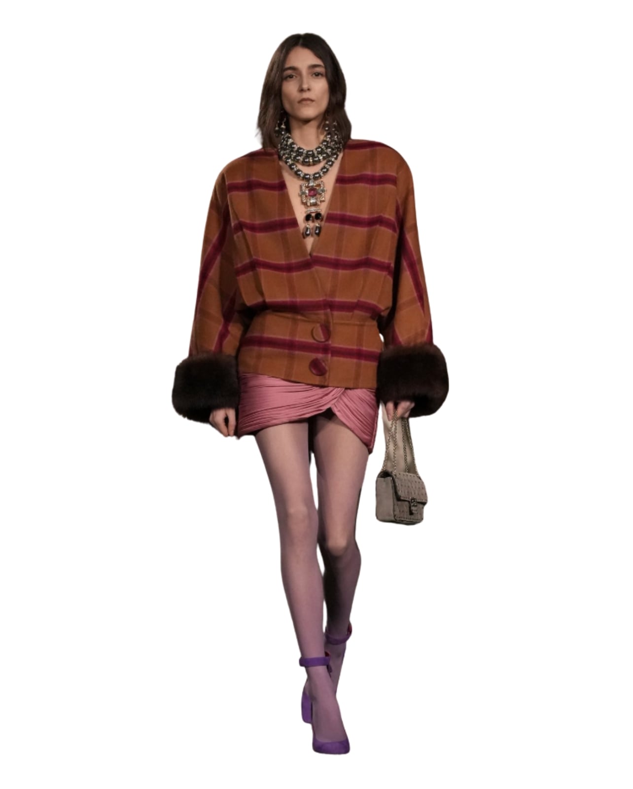 Valentino runway model wearing an orange and pink look for Fall/Winter