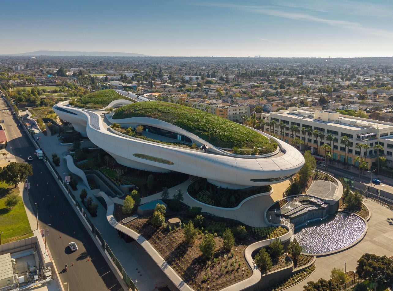 An aerial view of the Lucas Museum of Narrative Art