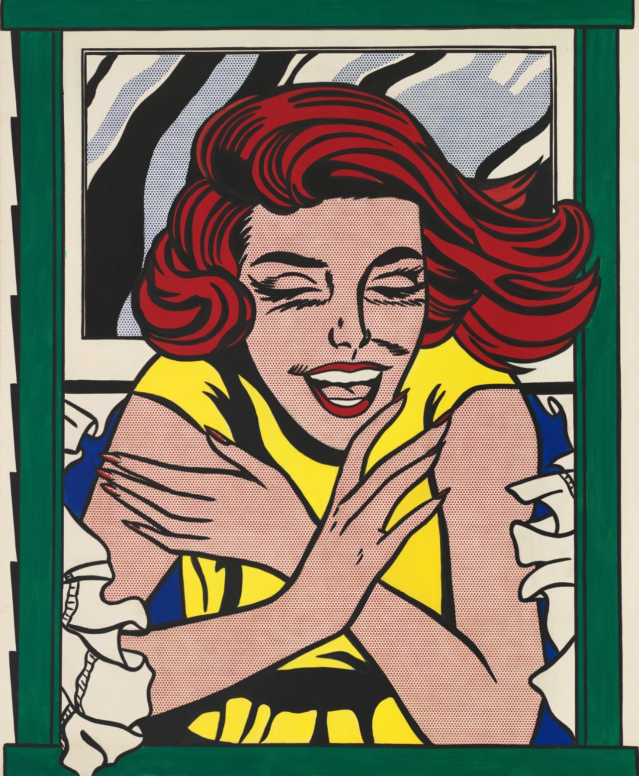 A pop art illustration of a woman with red hair