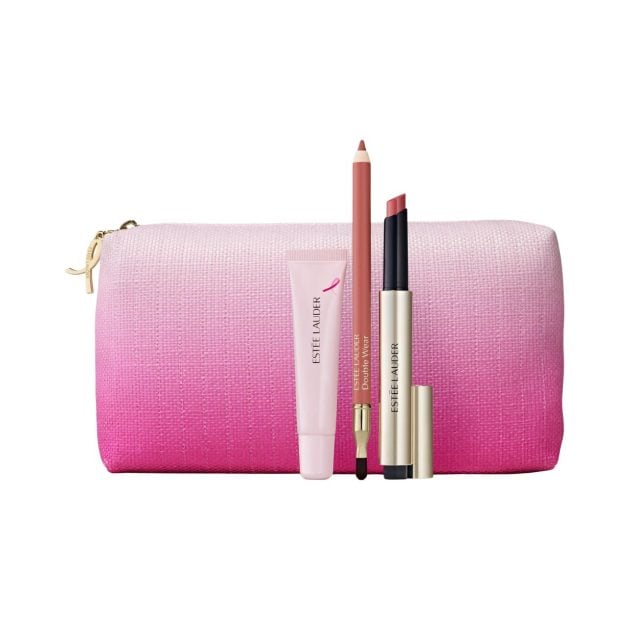 A pink pouch with lipsticks