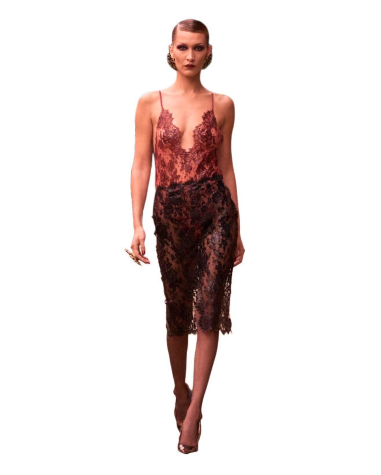 Saint Laurent red lace dress Fall/Winter runway look